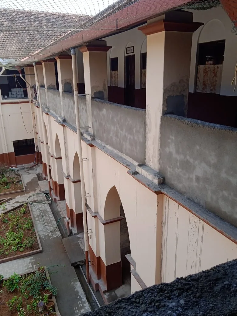 Exterior corridor and walls of the historic monastery